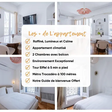 Apartament Le Trocadero - 5 Minutes A Pied De La Tour Eiffel - Place Trocadero - 5 Personnes - Cadre Exceptionnel - Entierement Climatise Paryż
